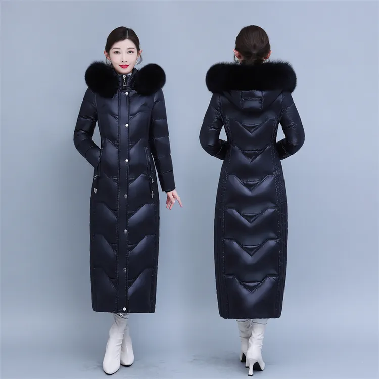 高端女士羽绒服长款修身加厚过膝保暖连帽大毛领冬季2025新款爆款