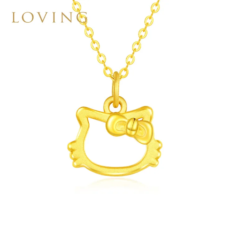 LOVING黄金镂空哈喽KT猫吊坠999足金可爱猫咪项链送女友生日礼物
