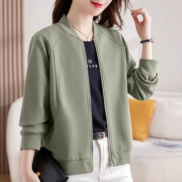春秋季美式复古棒球服外套女薄款2024新款拉链开衫纯色百搭上衣女