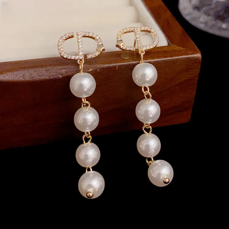 铜合金耳饰 【s925银针】法式轻奢时尚微镶珍珠串流苏耳坠气质百搭