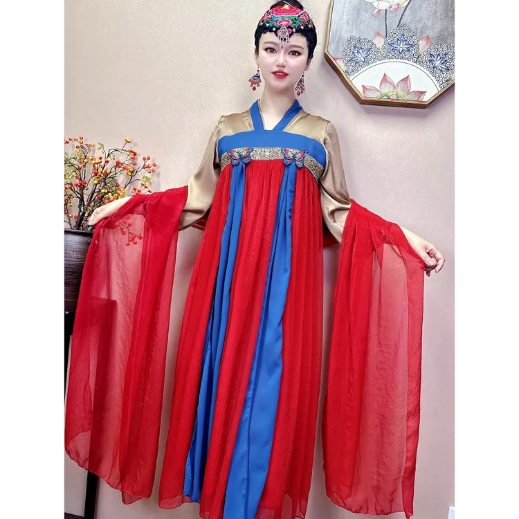 传统新款原创改良汉服中国风民族风日常大摆金丝连衣裙女装