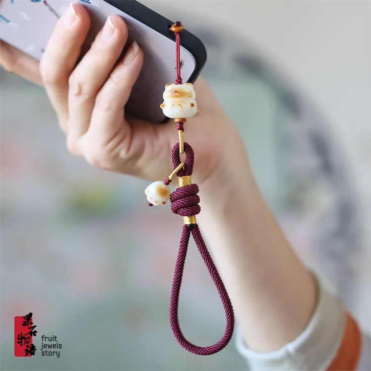手工编绳手机链结实挂绳防丢套手精致炭烧猫爪小猫吊坠女挂饰短款