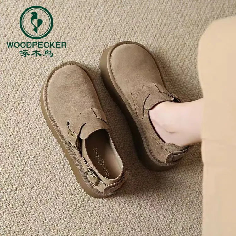 啄木鸟勃肯鞋女厚底2025年新款春季复古单鞋泡芙鞋复古豆豆博肯鞋