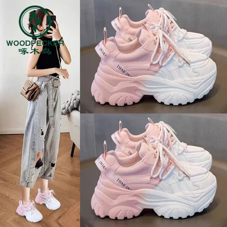 啄木鸟爆款老爹鞋女2025年新款春秋松糕厚底增高休闲运动小白鞋女