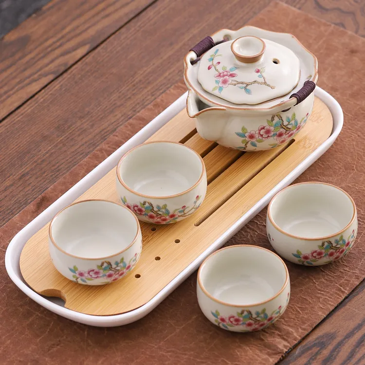 汝窑茶壶盖碗茶杯手抓壶泡茶神器2024新款办公喝茶小套装功夫茶具