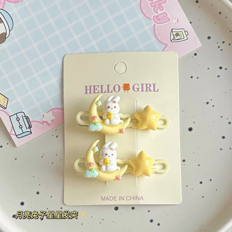 坐在月亮上的兔子发夹 可爱甜美少女心星星学生刘