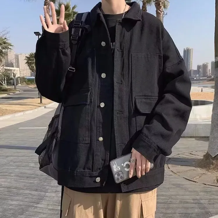 牛仔外套男春秋季时尚百搭日系复古简约长袖夹克