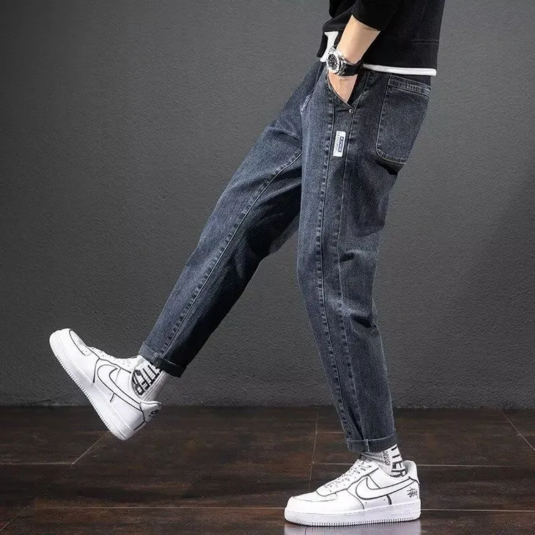 春秋季男士潮流弹力牛仔裤2024新款宽松直筒裤青少年百搭长裤
