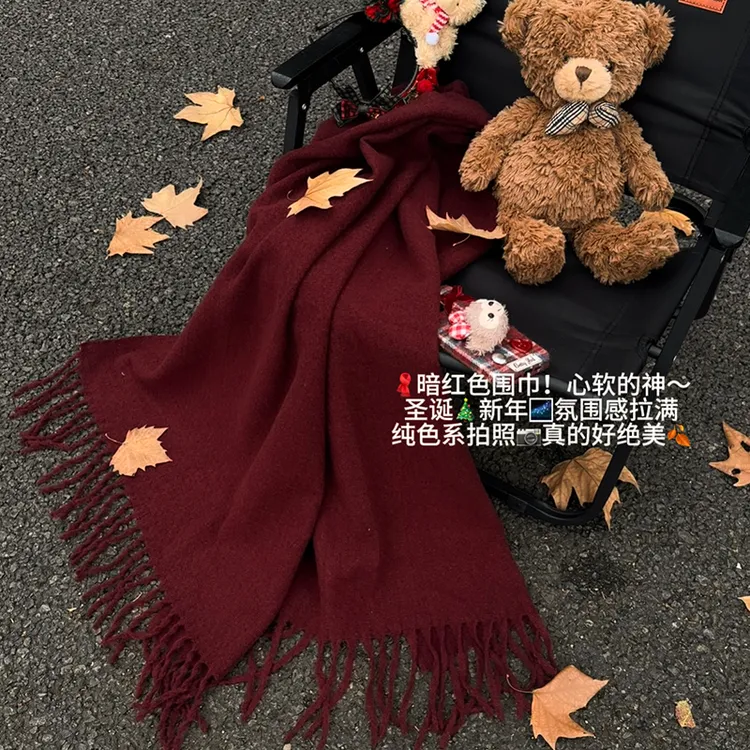 安可拉红！显白围巾女2024秋冬新年圣诞节礼物披肩保暖百搭围脖潮