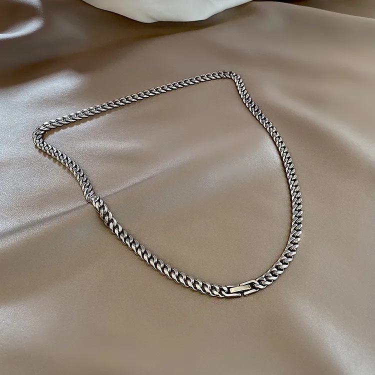 钛钢项链 古巴潮牌项链男女ins嘻哈素链小众酷锁骨链简约链子百搭