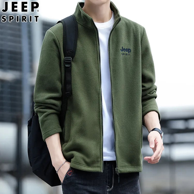 JEEPSPIRIT大码抓绒卫衣男士春秋季保暖摇粒绒外套休闲运动上衣男