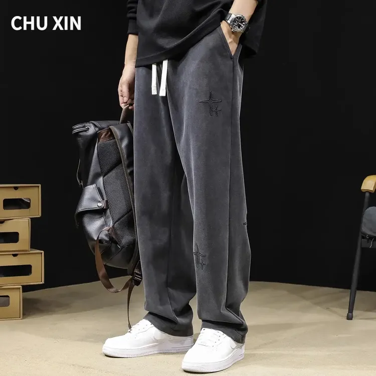重磅水洗直筒运动裤男士春秋款宽松大码潮牌裤子休闲卫裤2024男裤