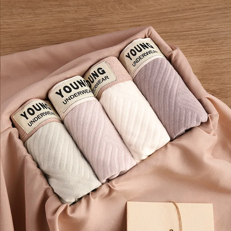 新款纯棉男士内裤平角裤男中腰纹理日系青年四角裤短裤头裤衩底裤
