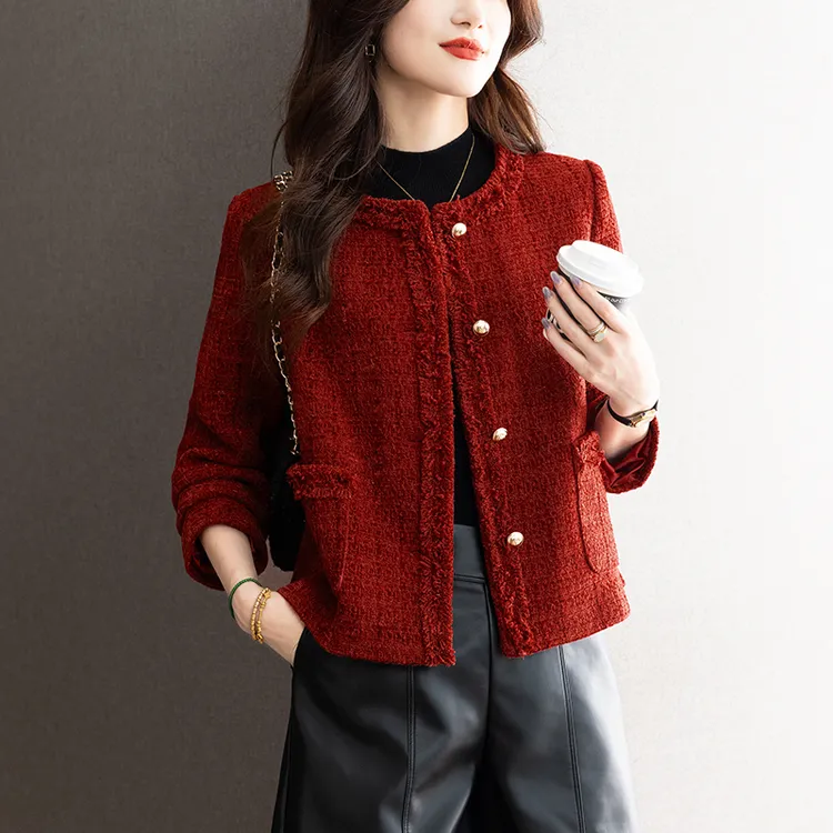 粗花呢小香风外套女春季新款名媛气质圆领上衣高级感时尚休闲开衫