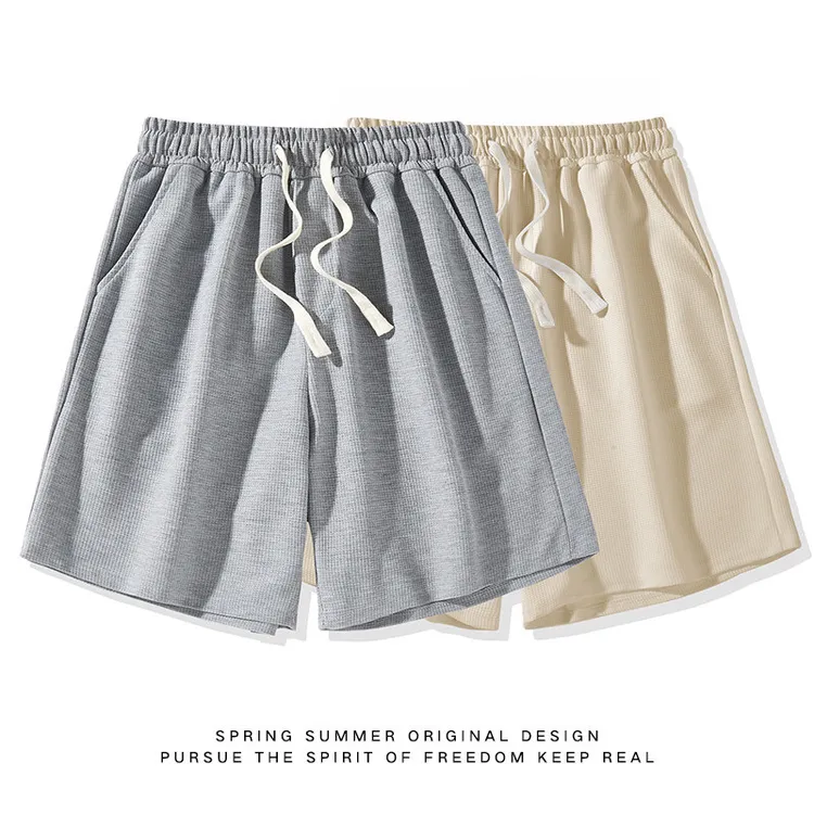 夏季新款华夫格复古水洗做旧宽松百搭潮流直筒裤