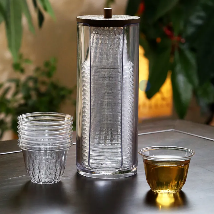 淳意一次性品茶杯持花杯PS硬塑材质带收纳杯架家用办公招待客人