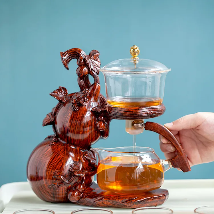 淳意红色福寿葫芦全自动磁吸玻璃懒人茶具网红吸磁泡茶器家用送礼