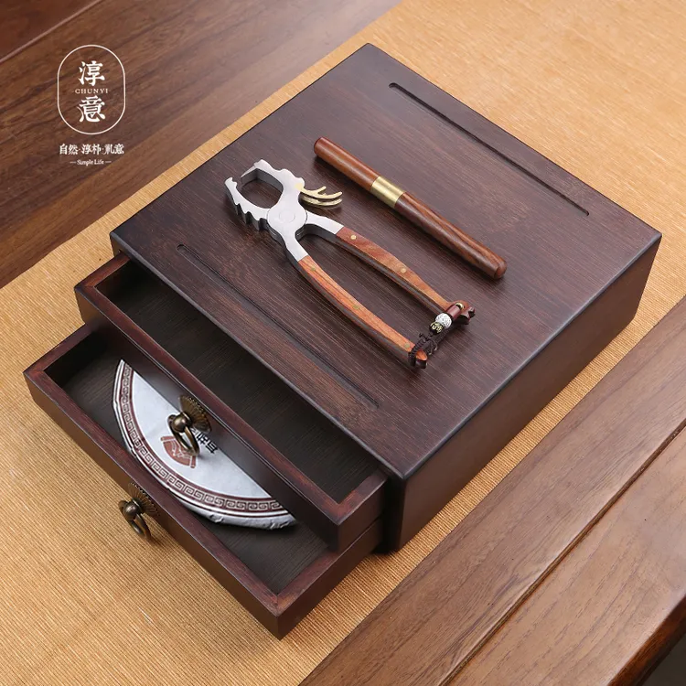 淳意不锈钢茶钳普洱茶饼双层收纳盒分茶盘撬茶盘茶针开茶器分茶盒