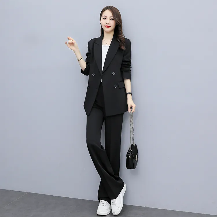 西装套装2025春秋新款时尚气质职业女士韩版黑色阔腿裤休闲正装