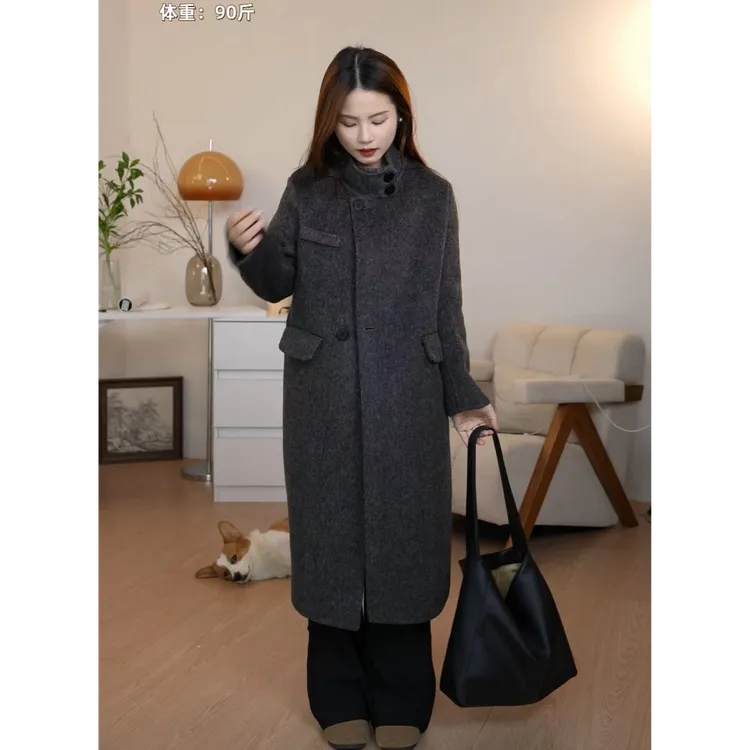小个子绵羊毛大衣外套气质时尚毛呢加厚韩版秋冬洋气百搭中长款