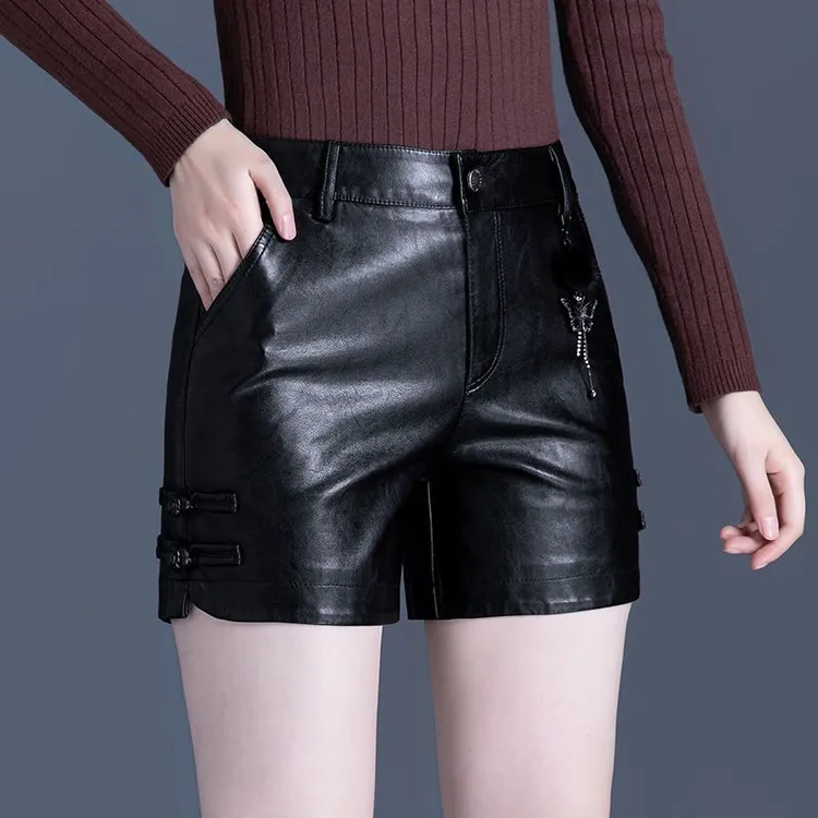 2025年新款外穿显瘦高腰PU皮短裤女秋冬大码皮裤a字宽松阔腿韩版