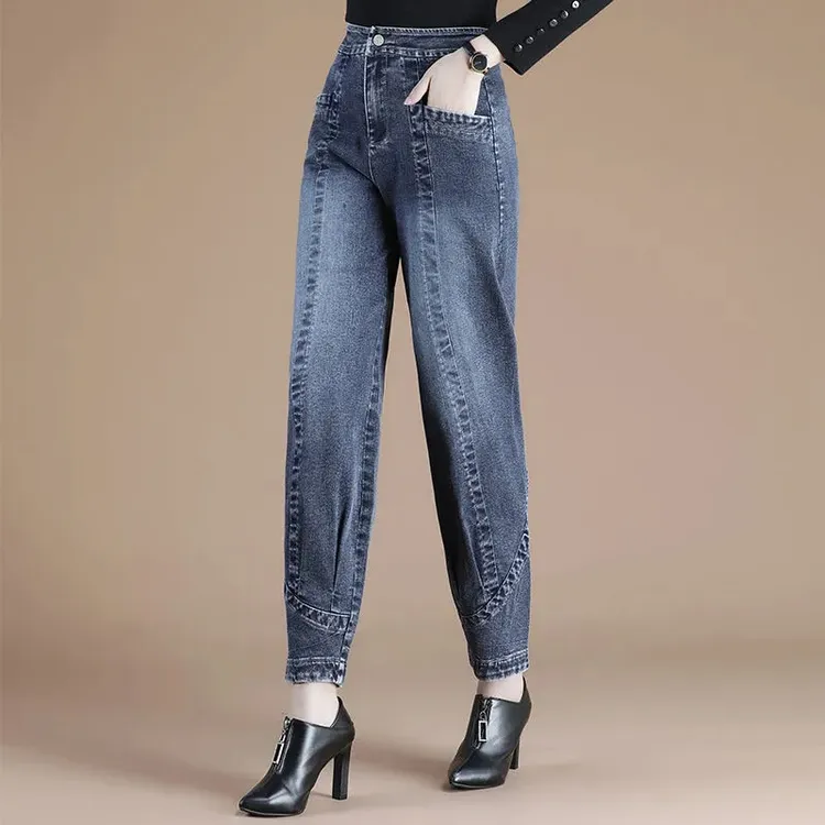 高腰宽松牛仔裤女2025秋季新款显瘦气质大码垂感灯笼裤百搭裤子女