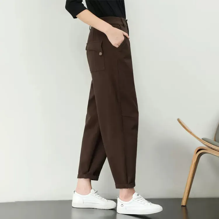 休闲裤女宽松萝卜裤2024春秋款复古文艺工装裤弹力显瘦小脚哈伦裤