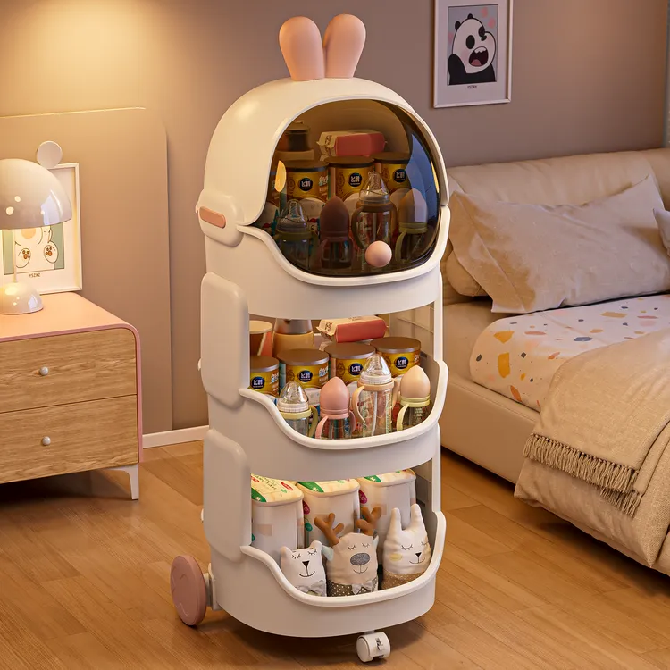 俏洁卡通整理收纳架落地家用分层置物架绘本零食玩具整理架床头柜
