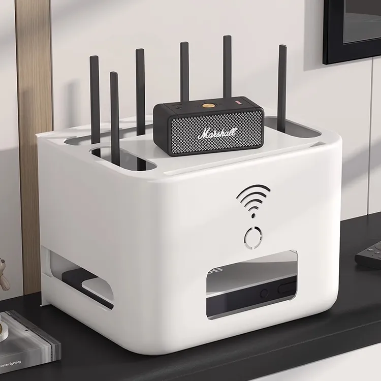 俏洁wifi无线路由器置物架电源电视插座插排遮挡插线板光猫收纳盒