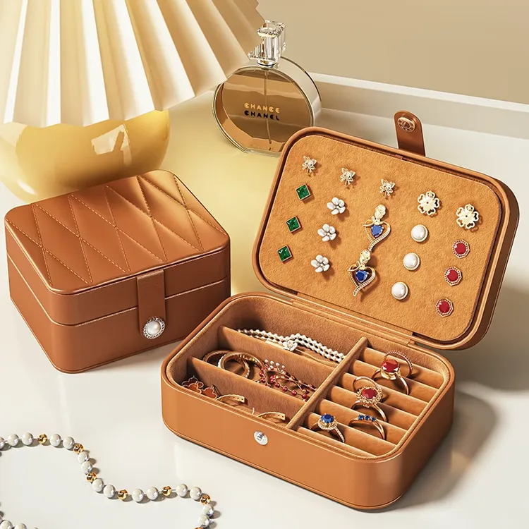 俏洁复古便携首饰收纳盒精致抽屉收纳盒桌面收纳盒家用镜子收纳盒