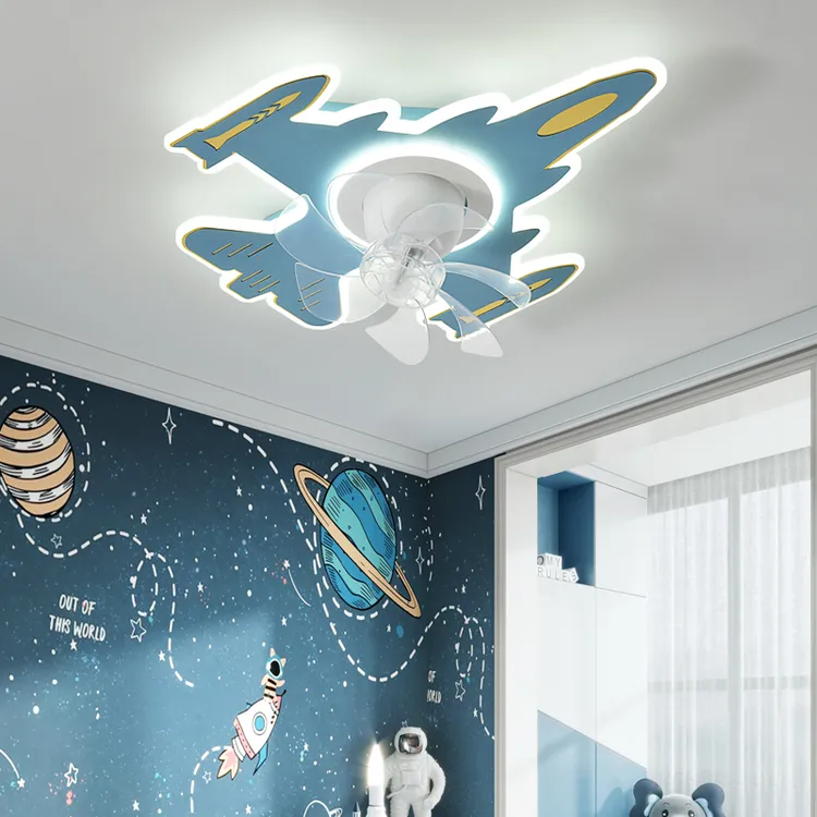 新款可直视语音控制儿童房飞机灯男孩房护眼卧室儿童灯飞机风扇灯