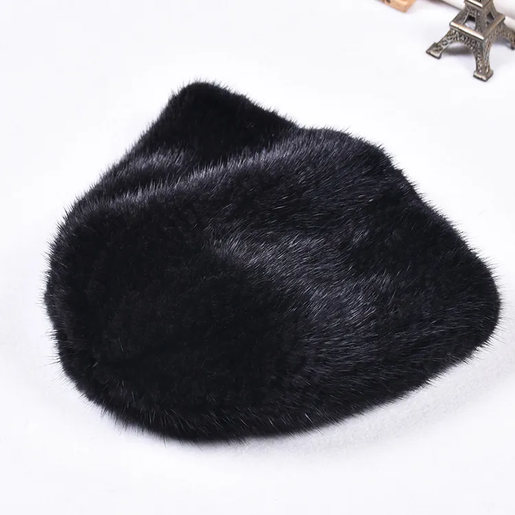 秋冬双面男女真水貂毛针织帽子皮草包头圆帽保暖貂皮护耳瓜皮帽