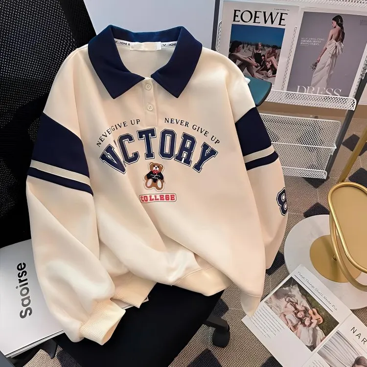 Polo领卫衣新款洋气秋季少女孩女童小清新上衣服薄款秋装附近