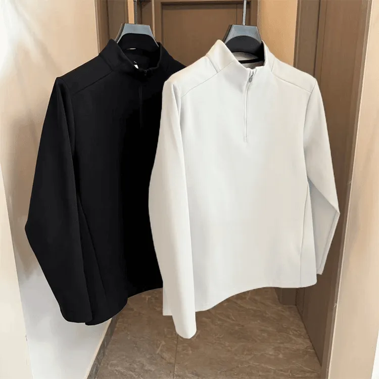 半高领拉链德绒长袖T恤男款新款秋冬宽松大码打底衫内搭纯色上衣