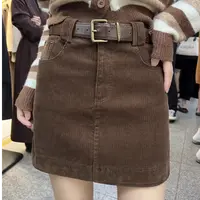 秋季咖色半身裙女灯芯绒短裙小个子棕色百搭显瘦高腰A字包臀裙子