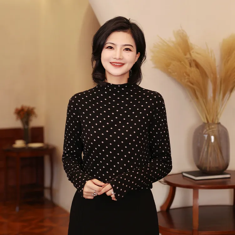 枫竺女装阿楠anan 100绵羊毛双层正反两穿波点半高领打底衫女秋冬