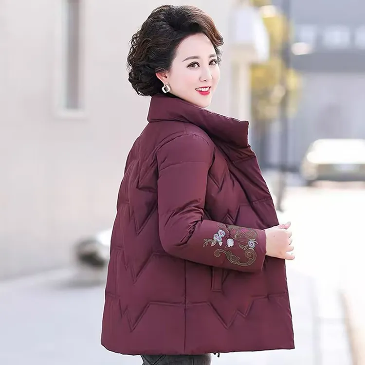 妈妈装冬季时尚立领绣花洋气宽松保暖短款棉袄中老年女厚外套8866