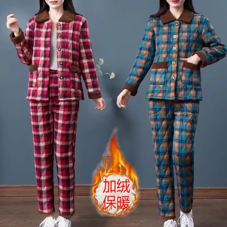 妈妈装冬季棉衣套装加厚保暖棉服外套中老年女加绒棉袄棉裤两件套