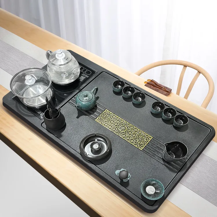 石茶盘喝茶桌全自动上水茶台烧水壶一体茶具套装家用办公室茶台