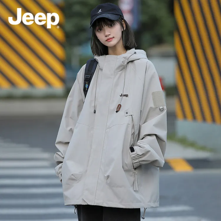 Jeep吉普工装外套男女春秋季2025新款户外登山冲锋款夹克情侣上衣