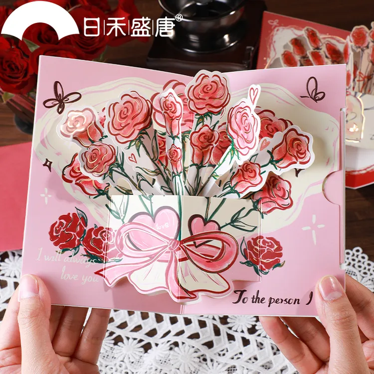 立体玫瑰贺卡高颜值3D复古可折叠祝福卡片玫瑰花创意礼物送朋友