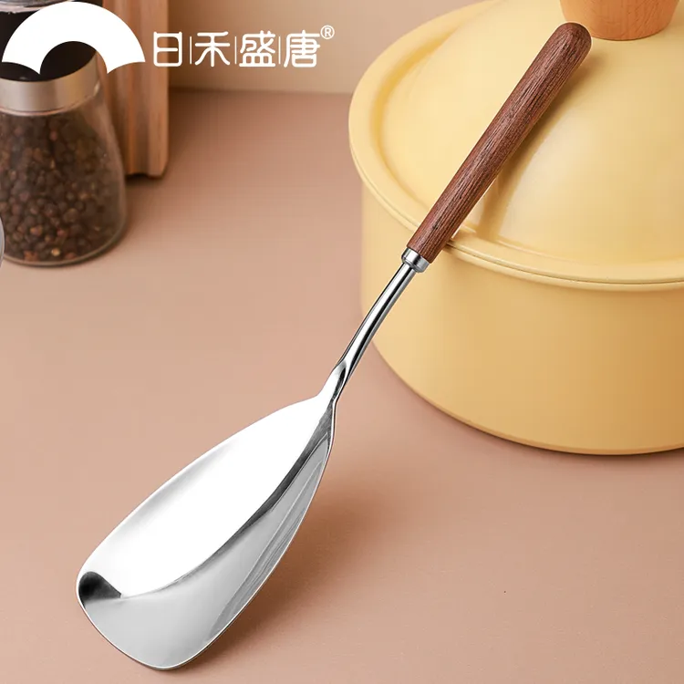 304不锈钢胡桃木柄小锅铲迷你炒菜勺汤勺铲子厨具家用不粘锅铲勺