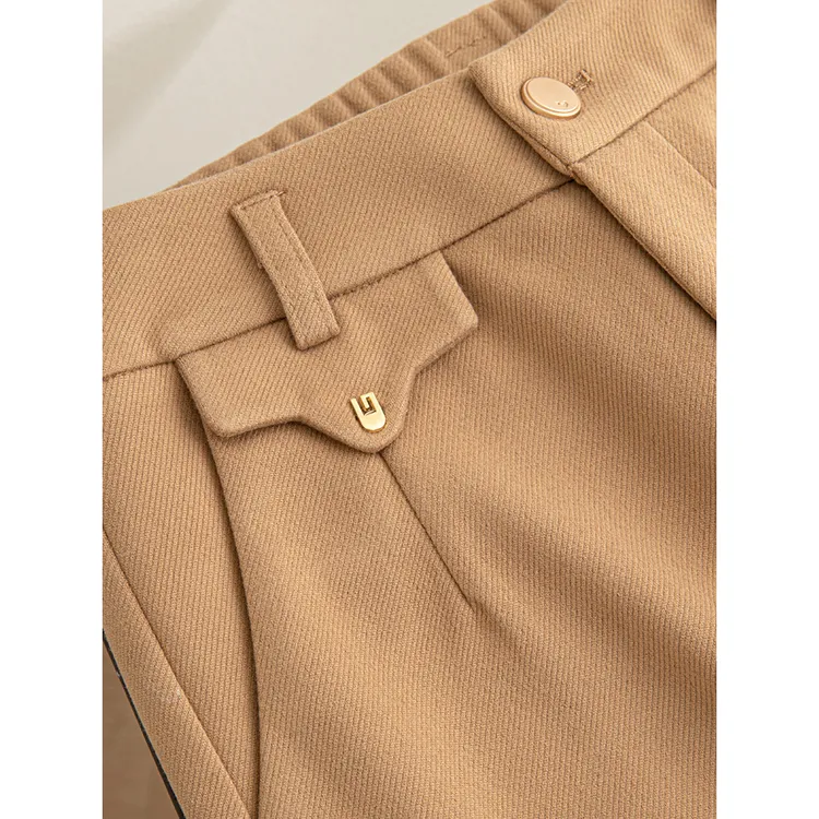 毛呢裤女秋冬2024新款高腰显瘦烟管裤加厚百搭哈伦裤小直筒裤长裤