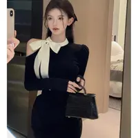 九九穿搭福利价黑色针织连衣裙女气质绑带露肩小众设计感裙子