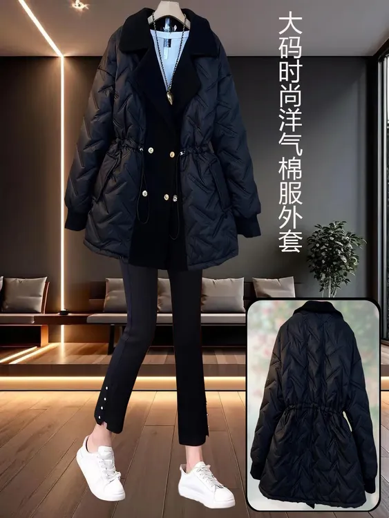 胖妹妹大码女装显瘦遮肉棉衣洋气减龄棉袄冬季新款时尚棉服外套女