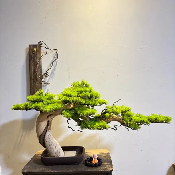 迎客松崖柏木根雕假树绿植景观摆件植物盆栽罗汉松客厅软装盆景