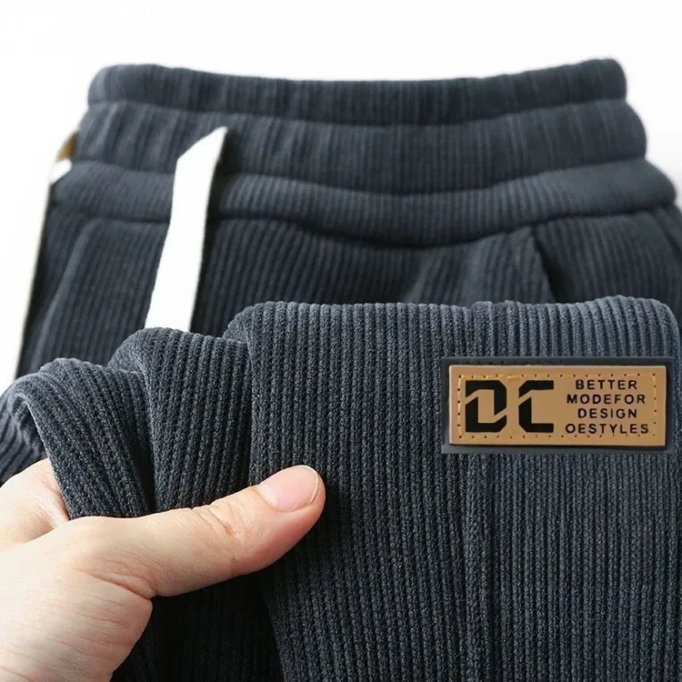 加绒加厚灯芯绒裤子男女同款松紧休闲束脚裤宽松时尚大码百搭长裤