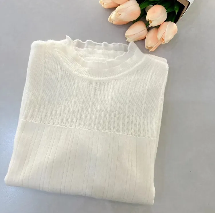 秋冬绵羊毛针织打底衫女内搭蕾丝上衣爆款2025新款泡沫美毛衣