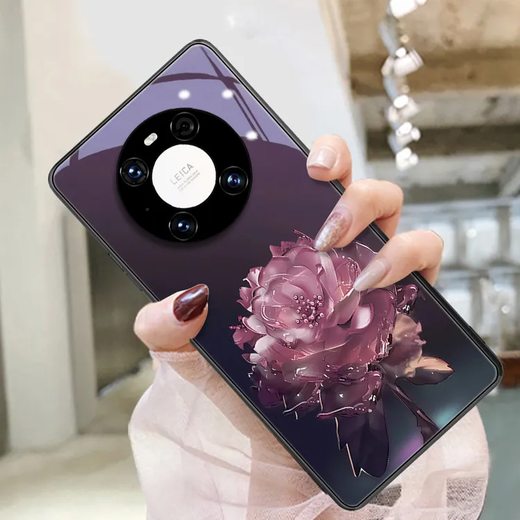 紫底粉玫瑰华为mate60pro手机壳新款女高级感50mate40por+网红30e