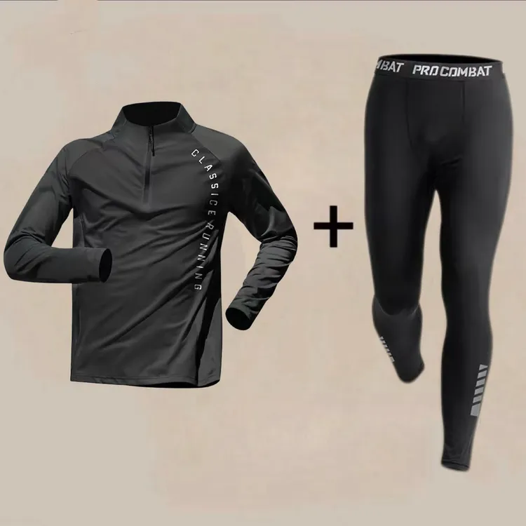 运动体育秋冬户外运动跑步训练健身高弹速干紧身裤休闲长袖T恤男